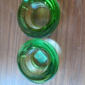 💚Two Crate & Barrel Green Glass votive holders